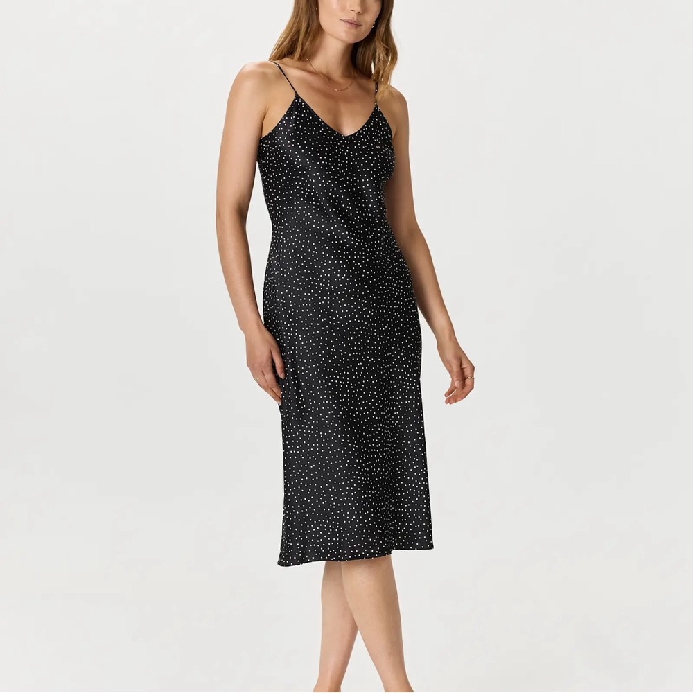 Quince Black White Polka Dot 100% Silk Washable Midi Slip Dress XS